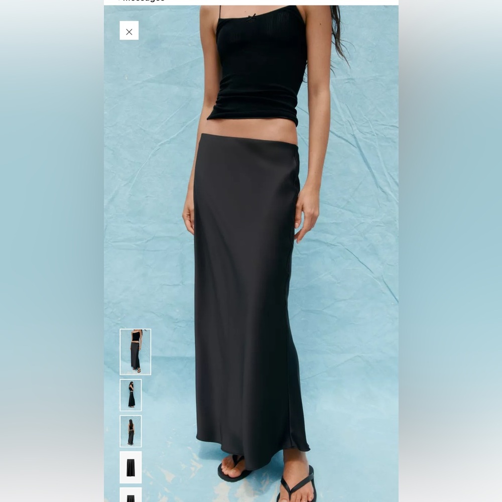 ZARA SATIN EFFECT MIDI SKIRT BLACK, XS.